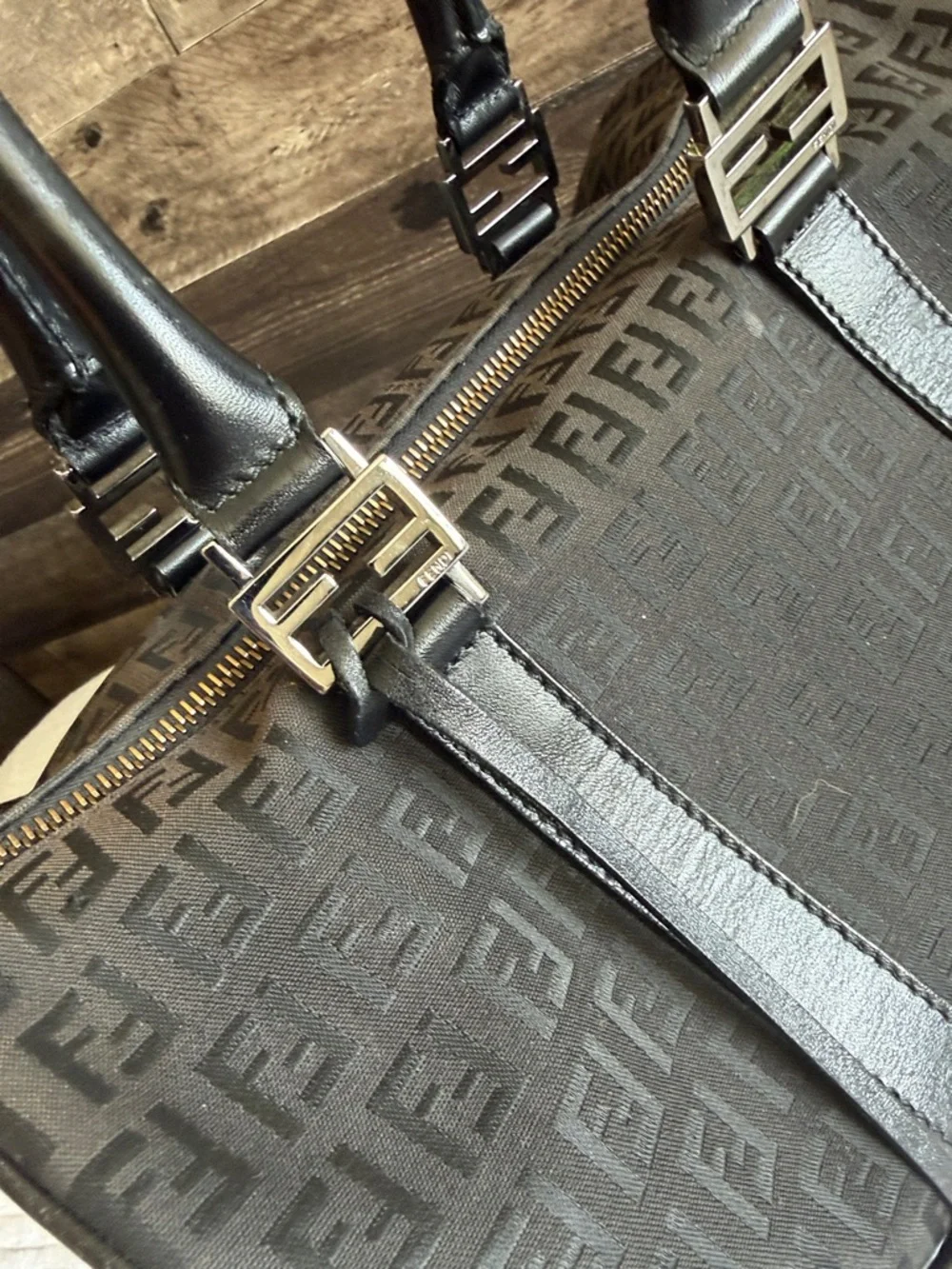 Fendi Black FF Logo Boston bag